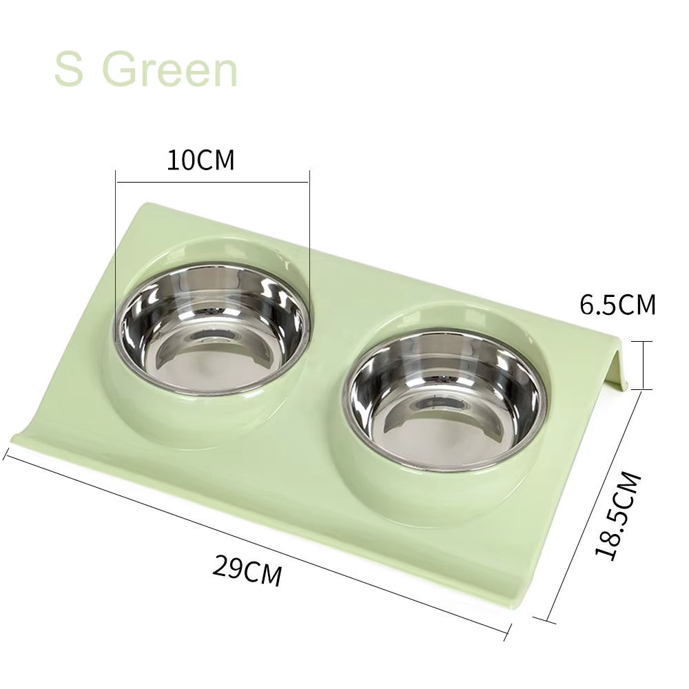Stainless Steel Water Bowl Feeder Solution Dog and Cat Supplies Double Bowl Pet Dog and Cat Feeding Table