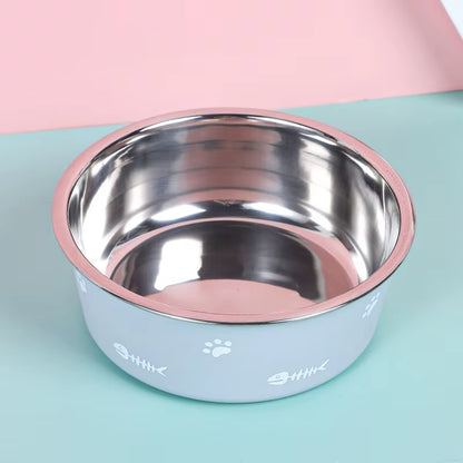 Pet Cat Feeding Bowl Stainless Steel Plastic Non-Slip Single Bowl Food Drinking Tray Feeder Drop-Resistant Durable Pet Dog Bowl