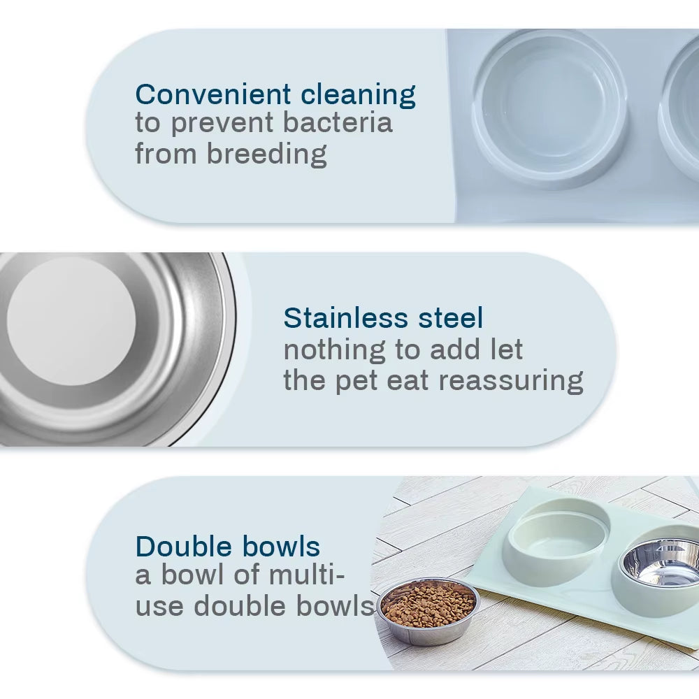 Stainless Steel Water Bowl Feeder Solution Dog and Cat Supplies Double Bowl Pet Dog and Cat Feeding Table